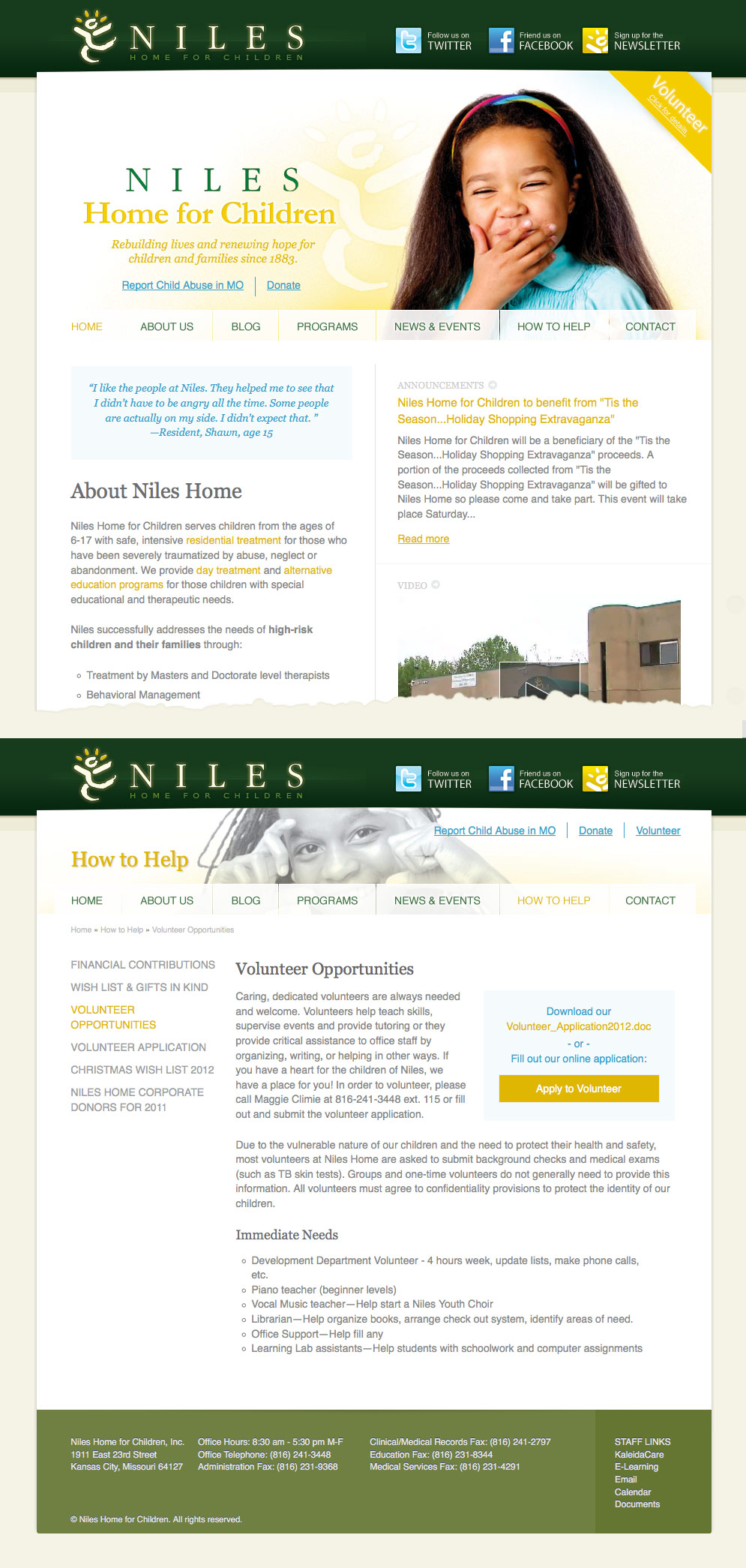 Niles Home for Children website